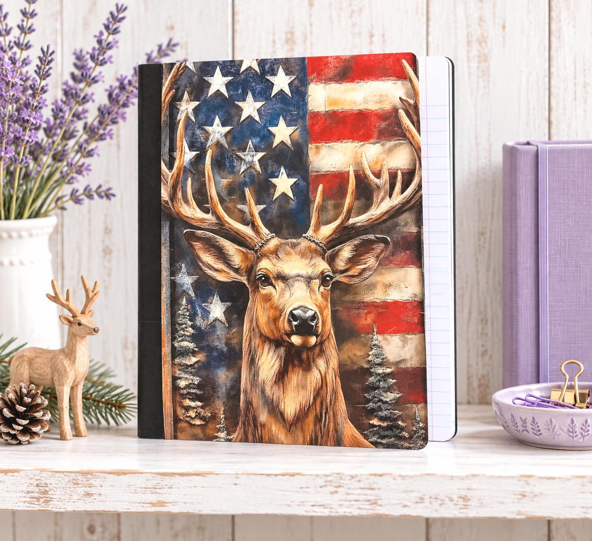 Decorative Vinyl Covered Composition Notebook Patriotic Deer