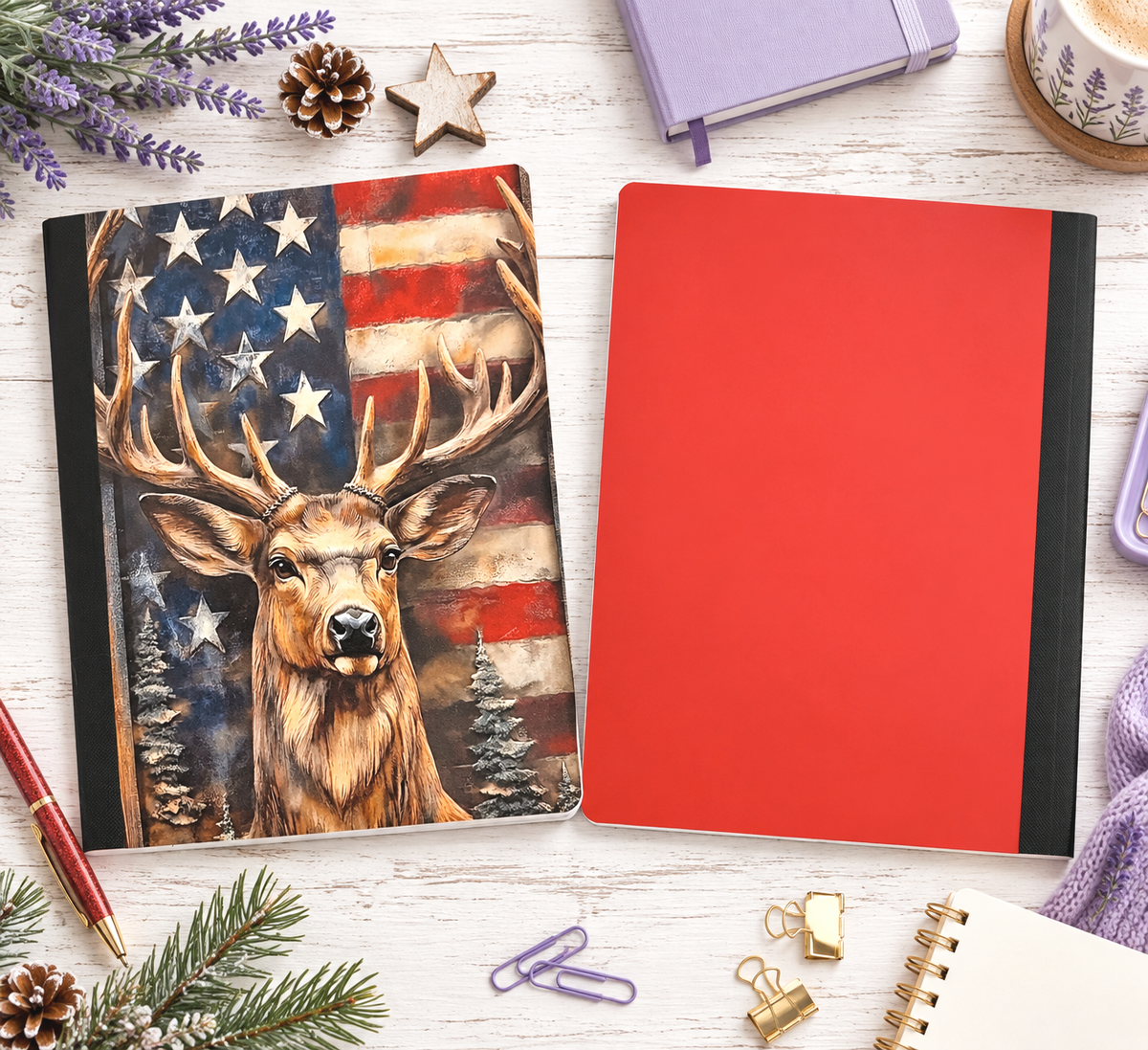 Decorative Vinyl Covered Composition Notebook Patriotic Deer