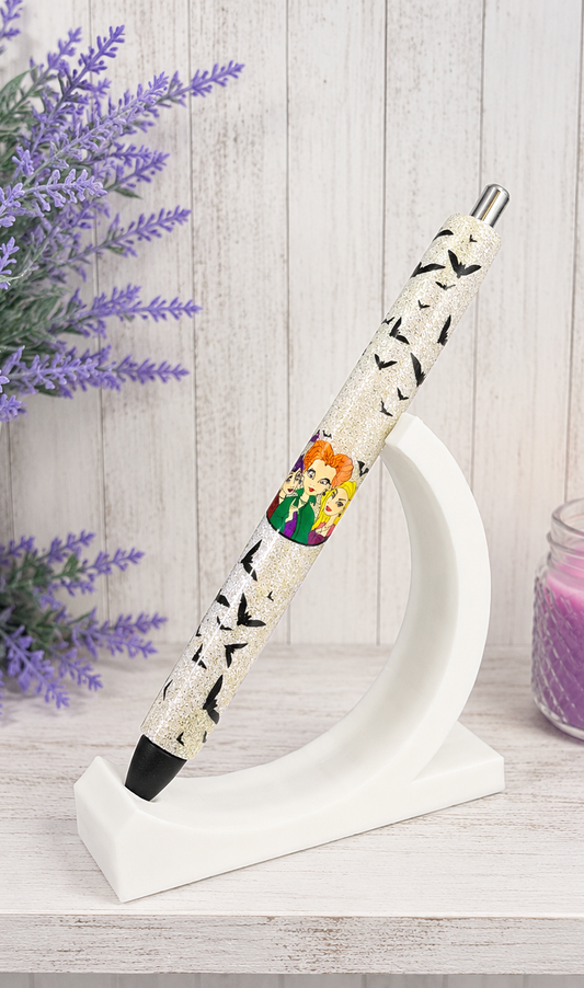 Handmade Hocus Pocus on platinum glitter pen with free refill