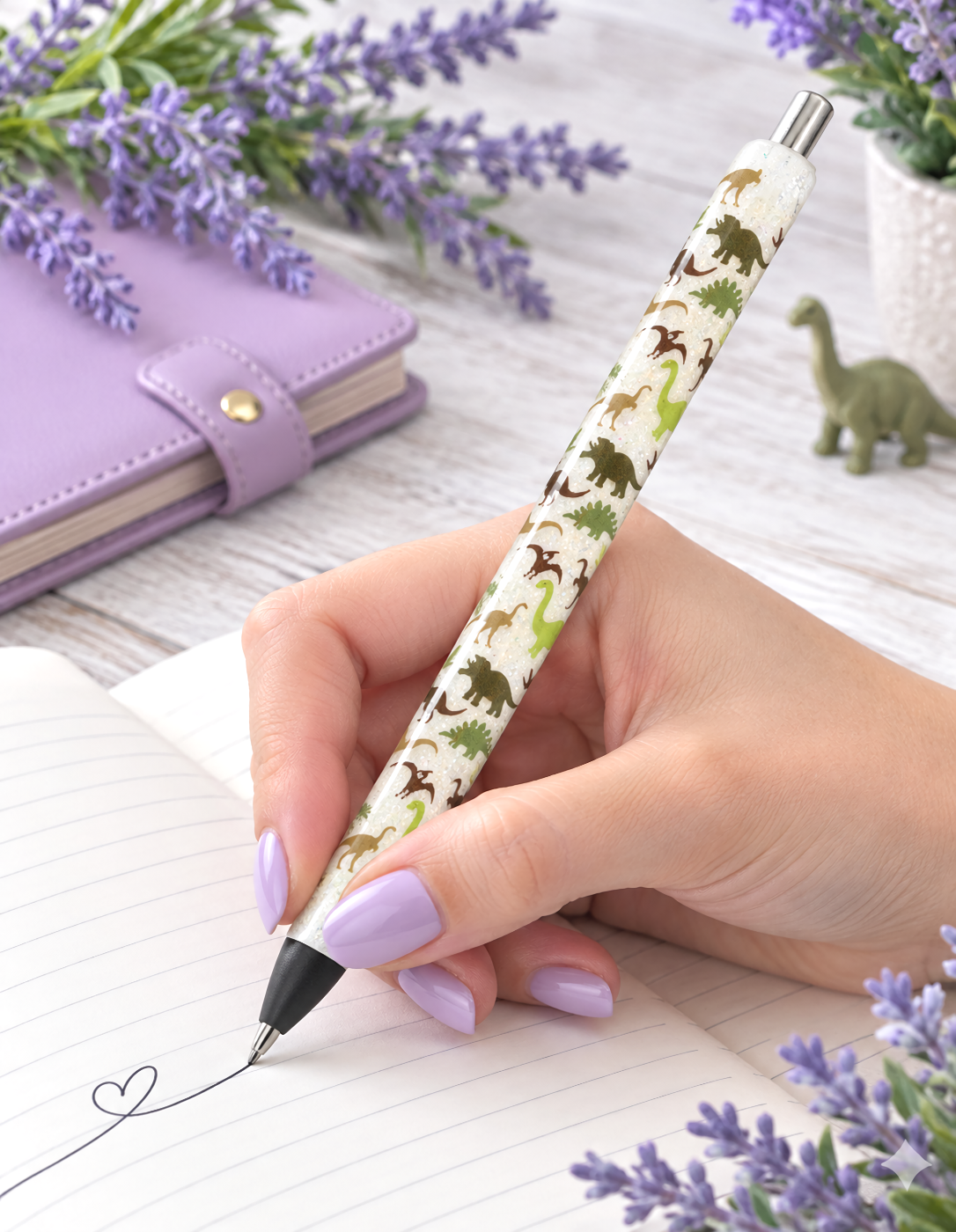 Handmade Dinosaurs glitter pen with free refill