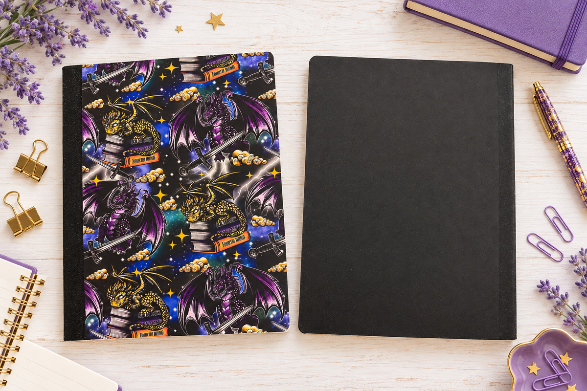 Decorative Vinyl Covered Composition Notebook Dragons and Books