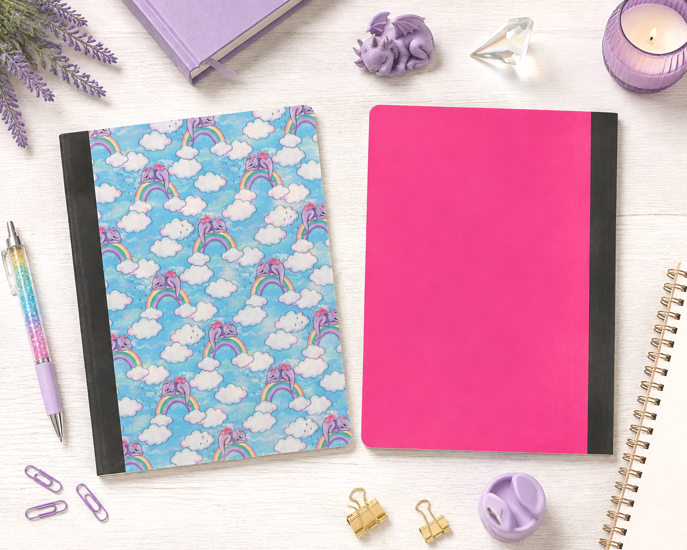 Decorative Vinyl Covered Composition Notebook Dragons and Rainbows