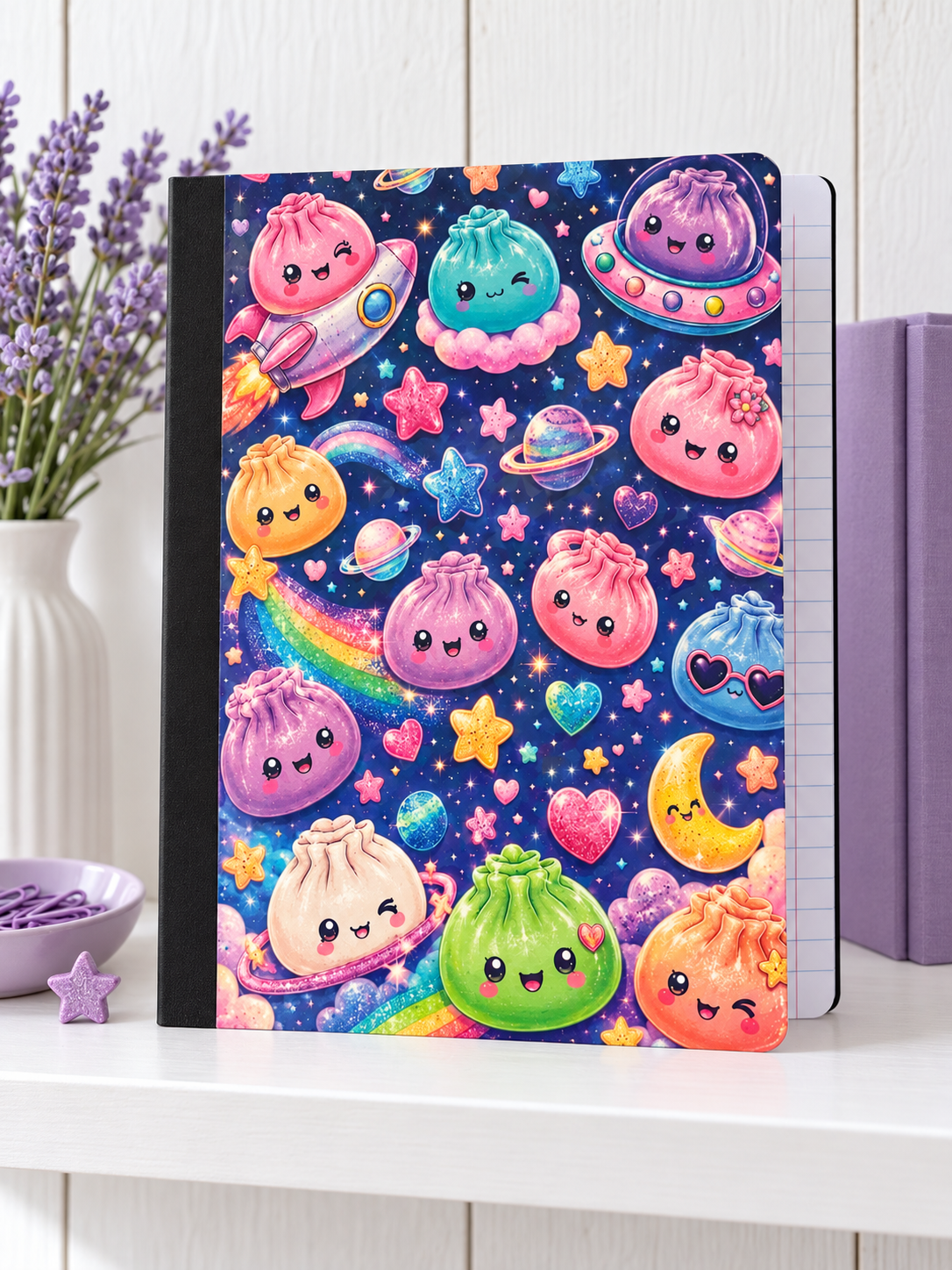 Decorative Vinyl Covered Composition Notebook Holographic Dumplings