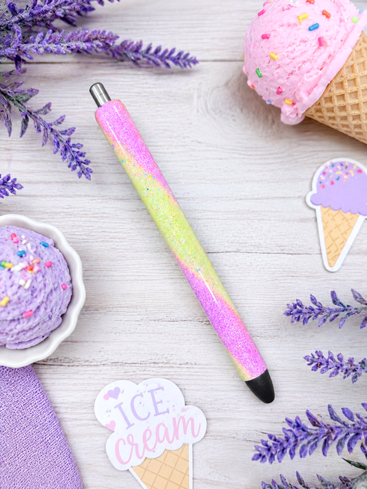 Handmade Pink and Yellow Swirl ombre glitter pen with free refill