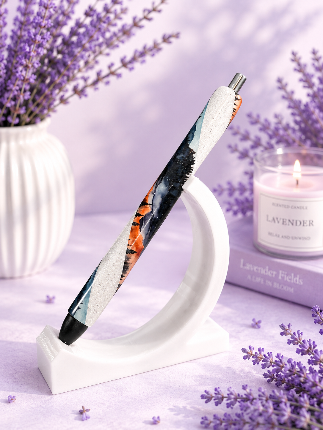 Handmade Twilight Mountain Scape  glitter pen with free refill 2