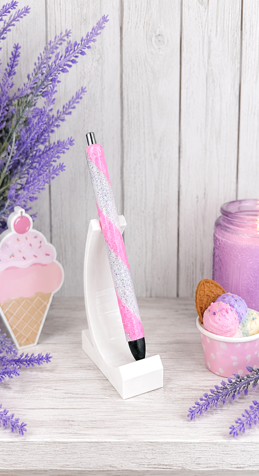 Handmade Silver White and Pink Swirl ombre glitter pen with free refill