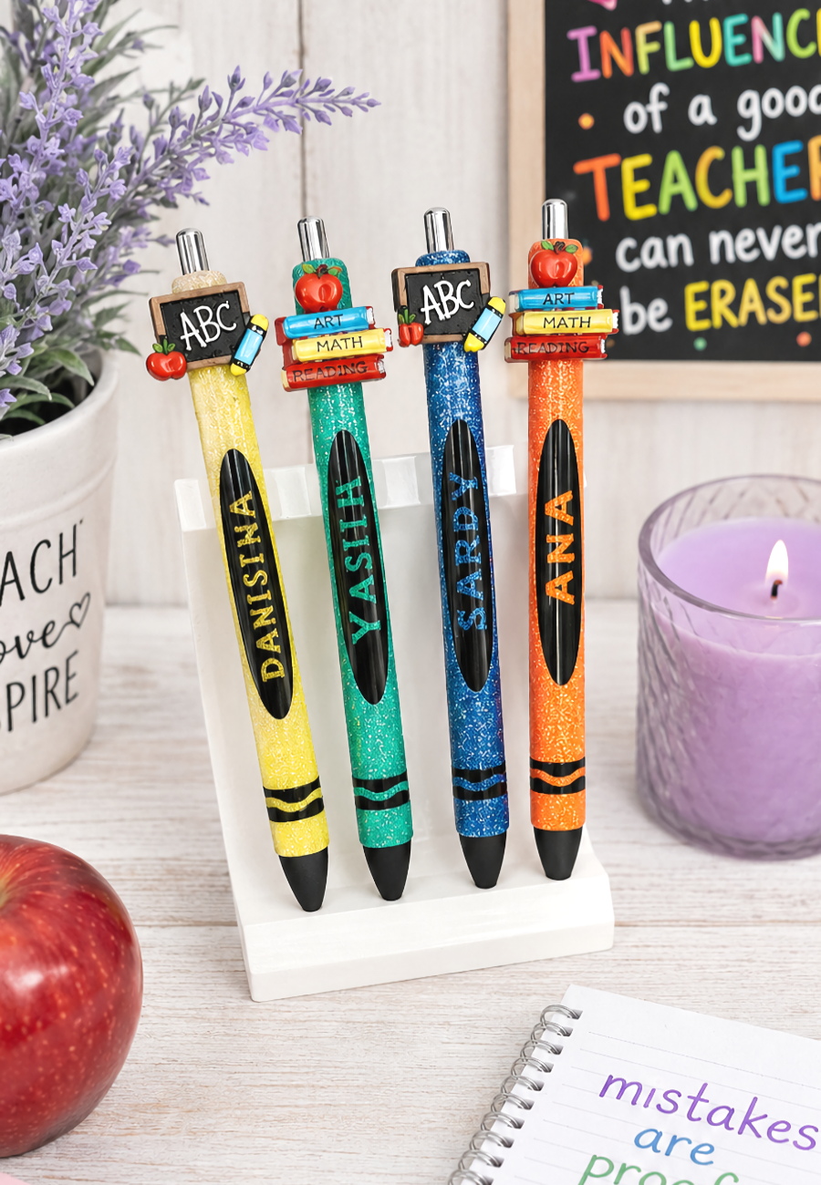 Custom Order Handmade Teacher Crayon Glitter Pen with free refill