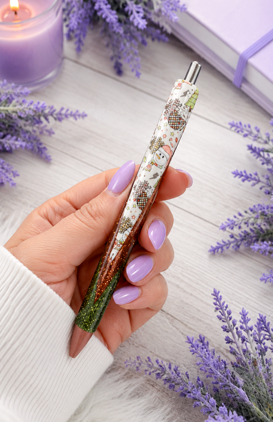 Handmade Retro Snowmen glitter pen with free refill