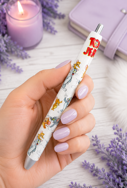 Handmade Tom and Jerry glitter pen with free refill