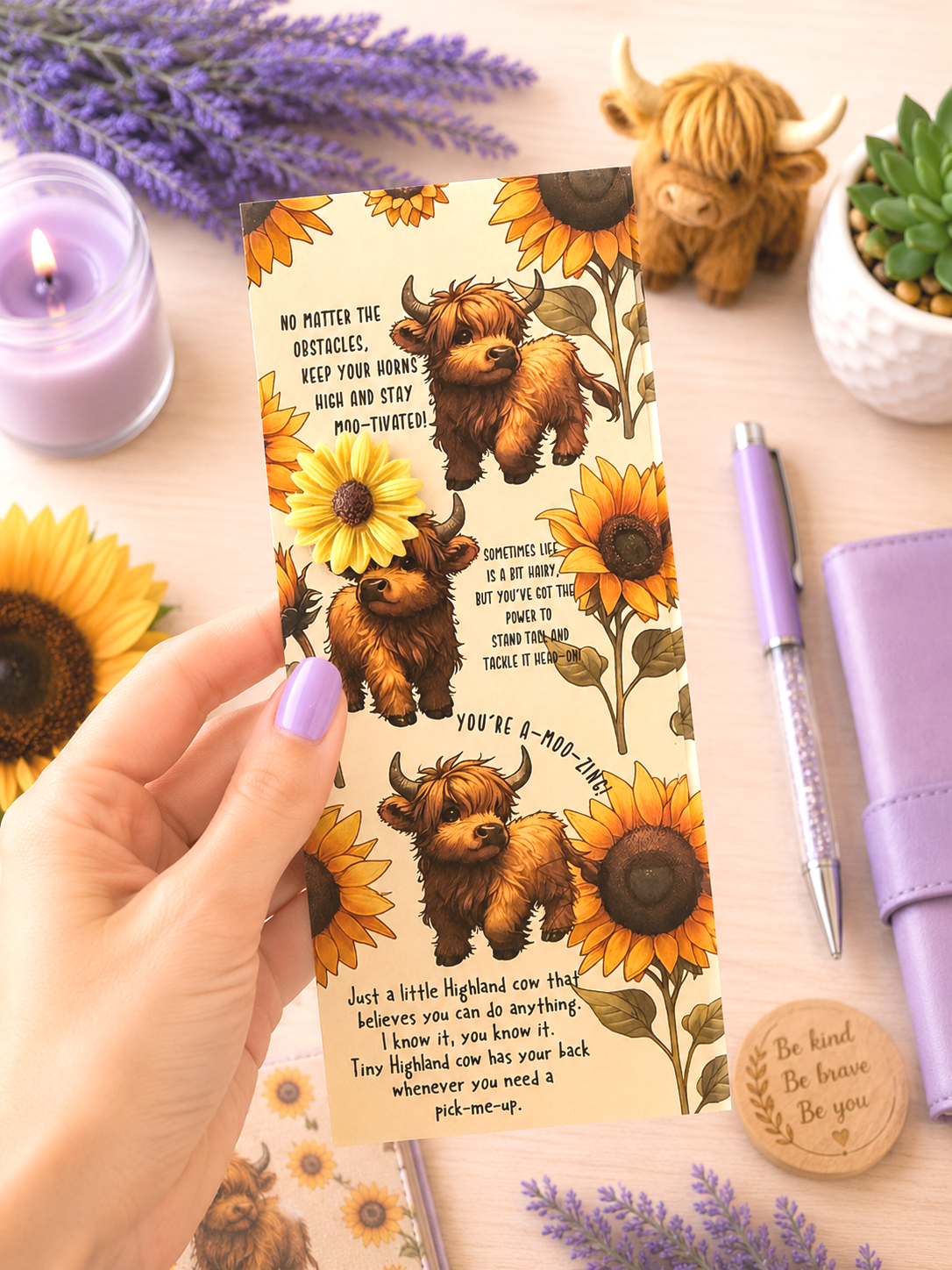 Support Message Cards Highland Cow and Sunflowers