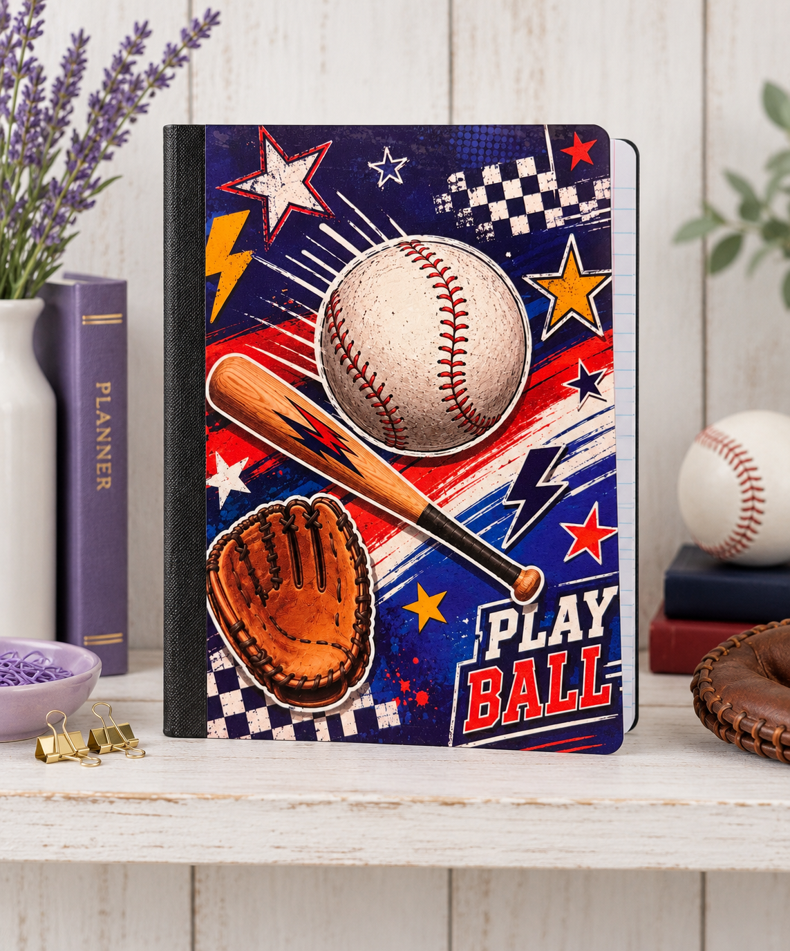 Decorative Vinyl Covered Composition Notebook Baseball