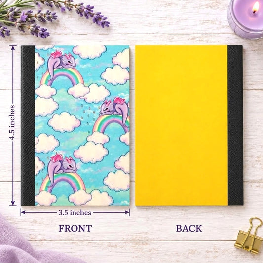 Decorative Vinyl Covered MINIATURE Composition Notebook Dragons on Rainbows