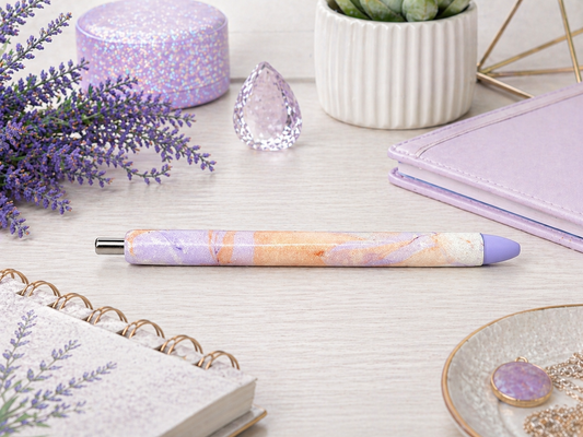 Handmade Lavender and Orange marble glitter pen with free refill