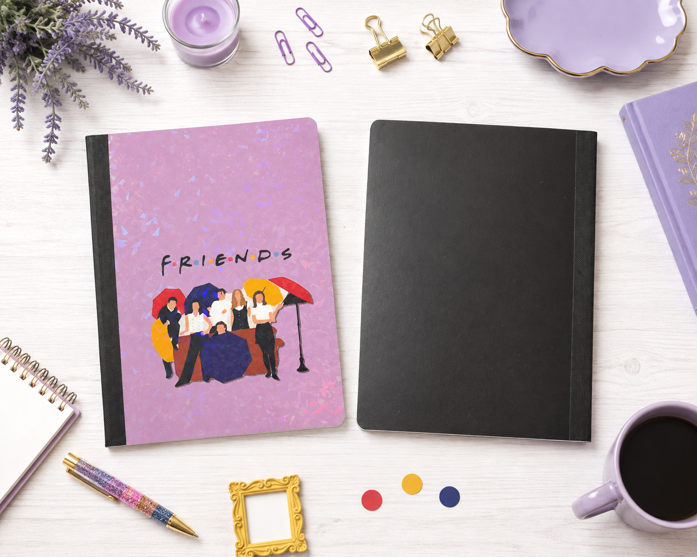 Decorative Vinyl Covered Composition Notebook Holographic Friends