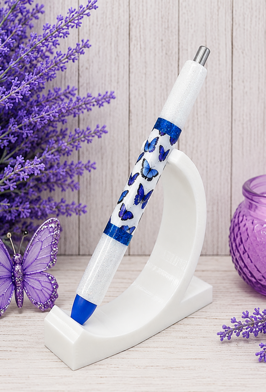 Handmade Blue Butterflies glitter pen with free refill