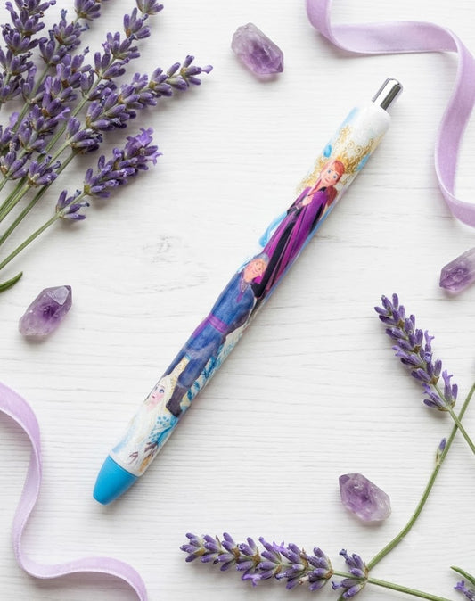 Handmade Frozen Themed glitter pen with free refill