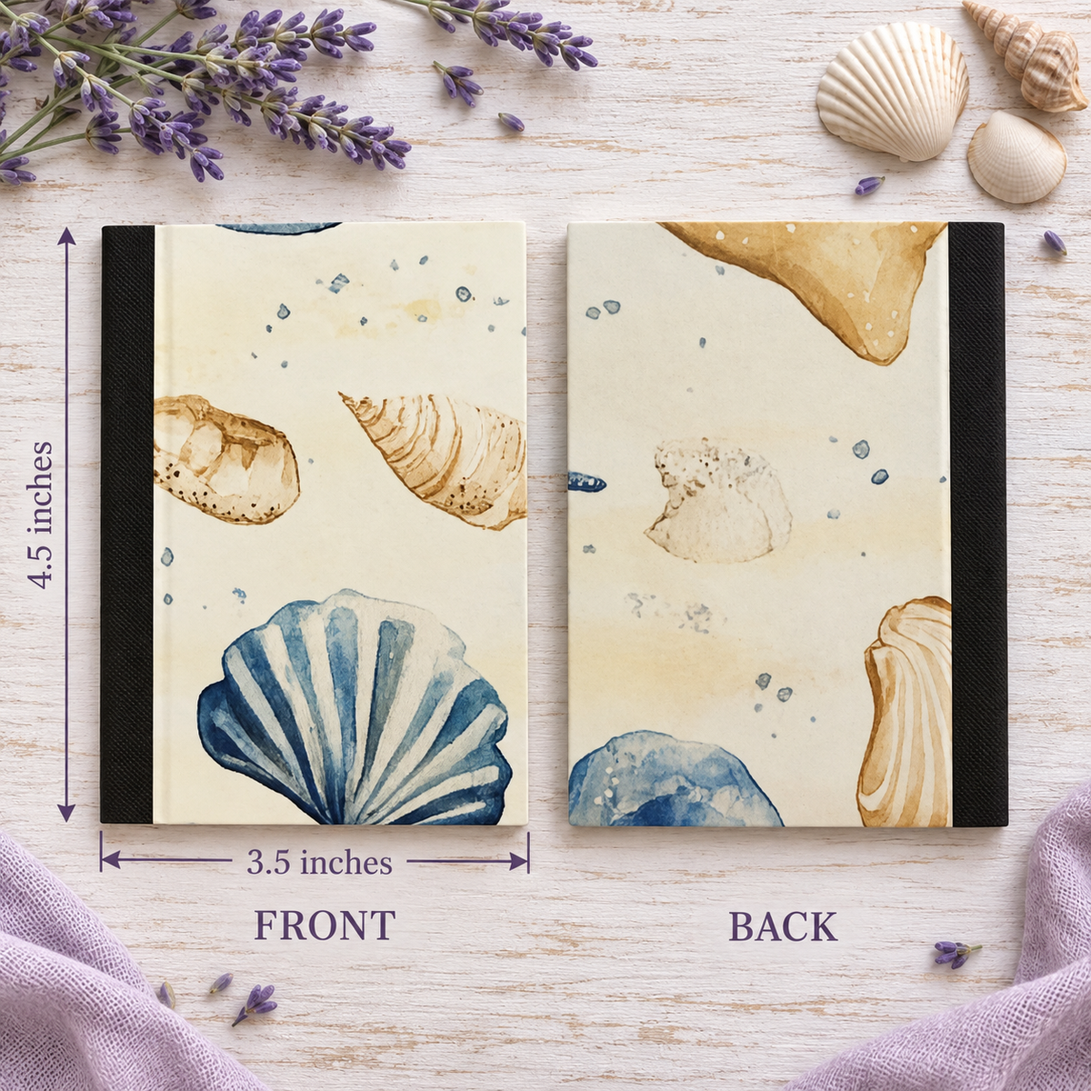 Decorative Vinyl Covered MINIATURE Composition Notebook Seashells