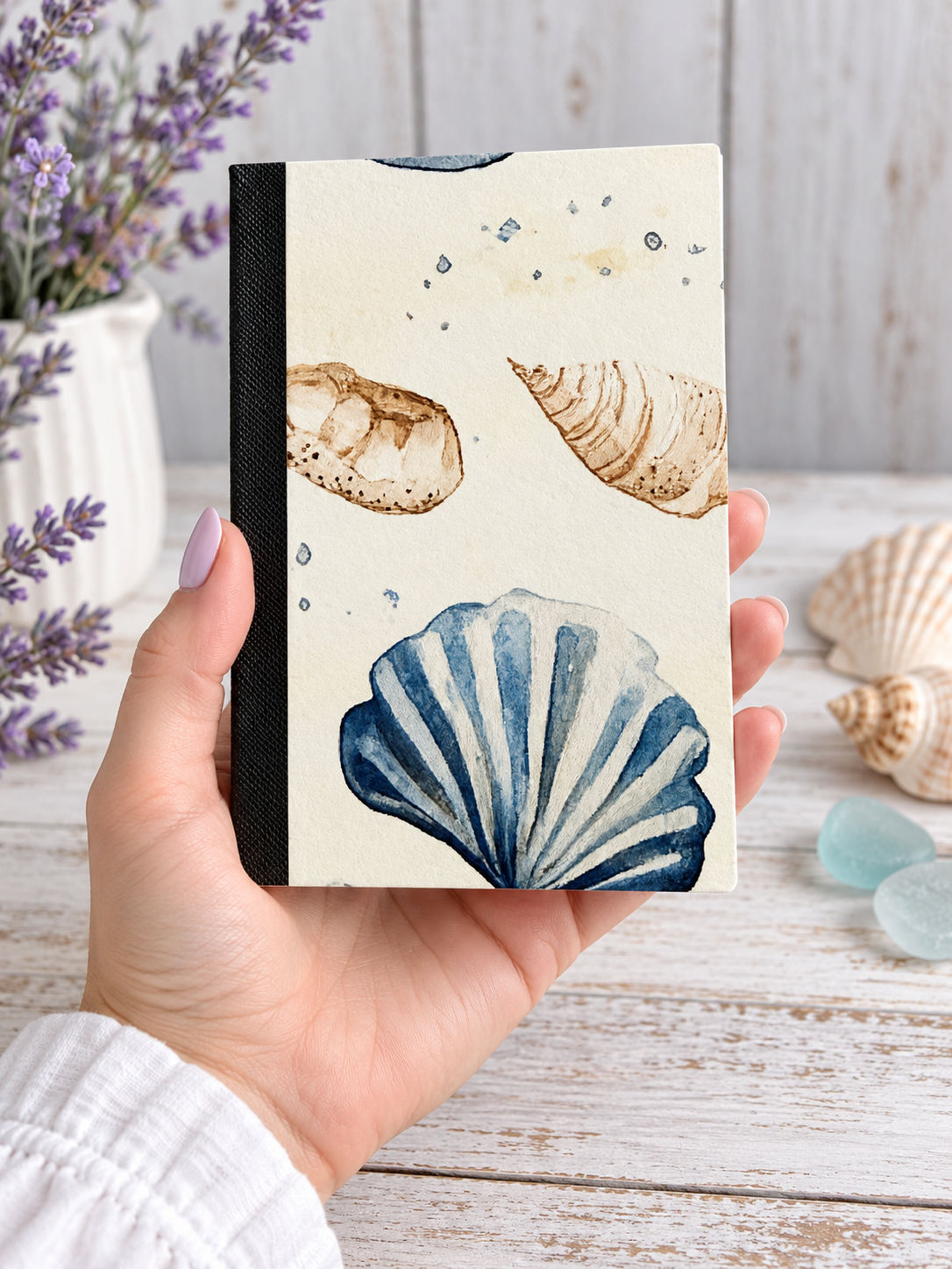 Decorative Vinyl Covered MINIATURE Composition Notebook Seashells