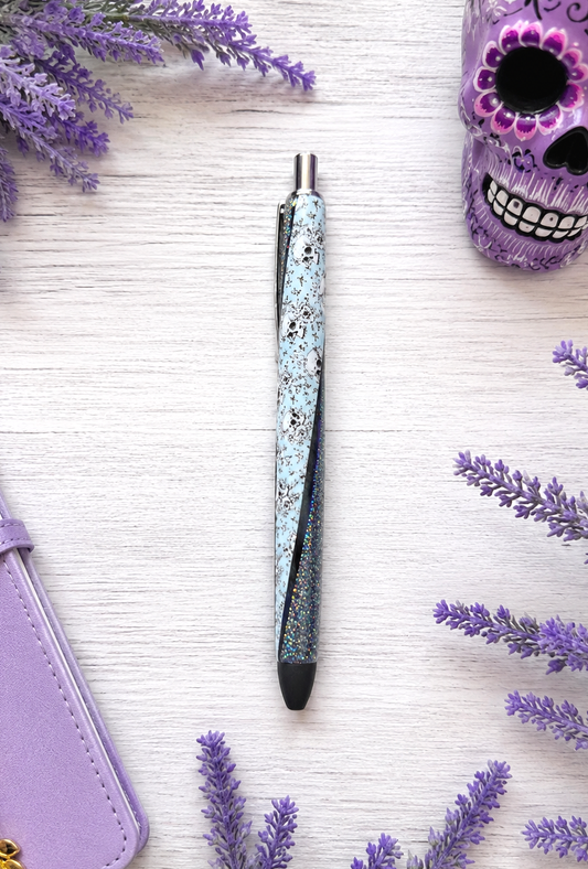 Handmade Blue Sugar Skulls  Washi Tape glitter pen with free refills
