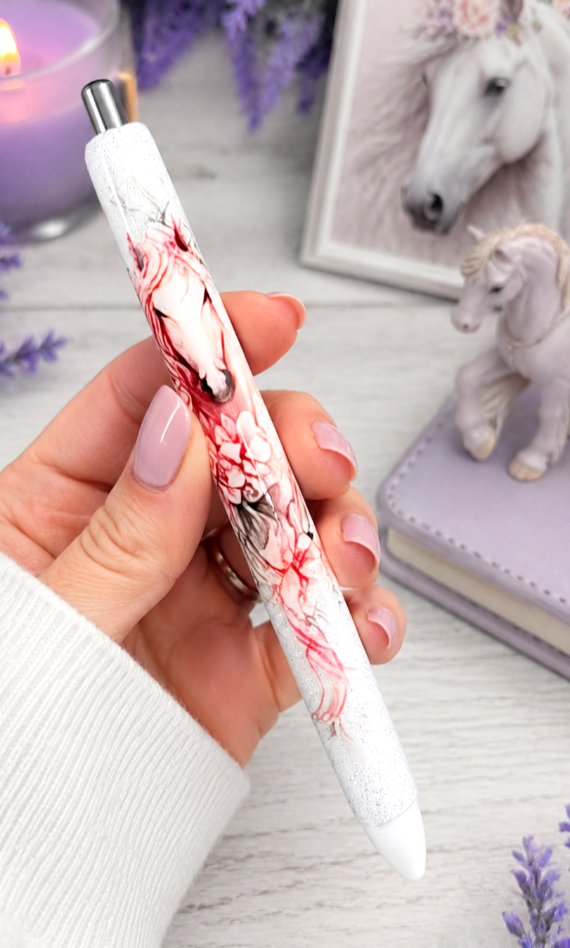 Handmade Horse with flowers glitter pen with free refill 5