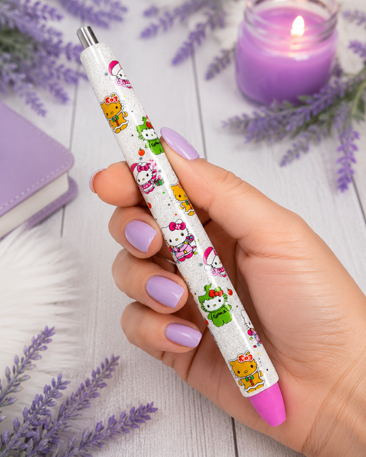 Handmade Hello Kitty Christmas glitter pen with free refill