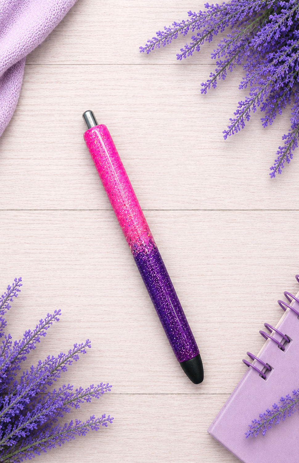 Handmade Pink and Purple ombre glitter pen with free refill