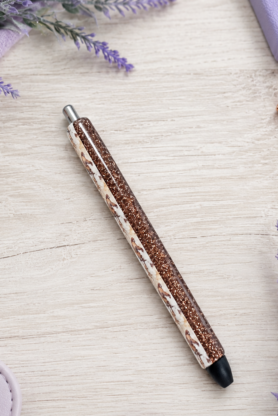 Handmade Bigfoot Sasquatch In forest on brown glitter pen with free refill
