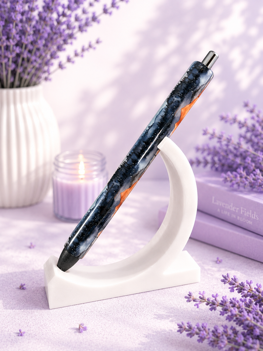 Handmade Twilight Mountain Scape on black glitter pen with free refill