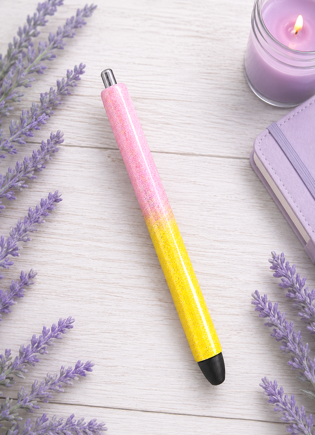Handmade Pink and Yellow Ombre glitter pen with free refill