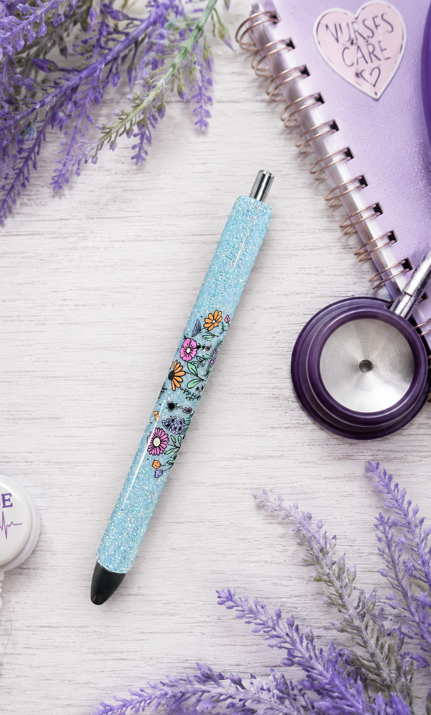 Handmade Nurse on blue glitter pen with free refill