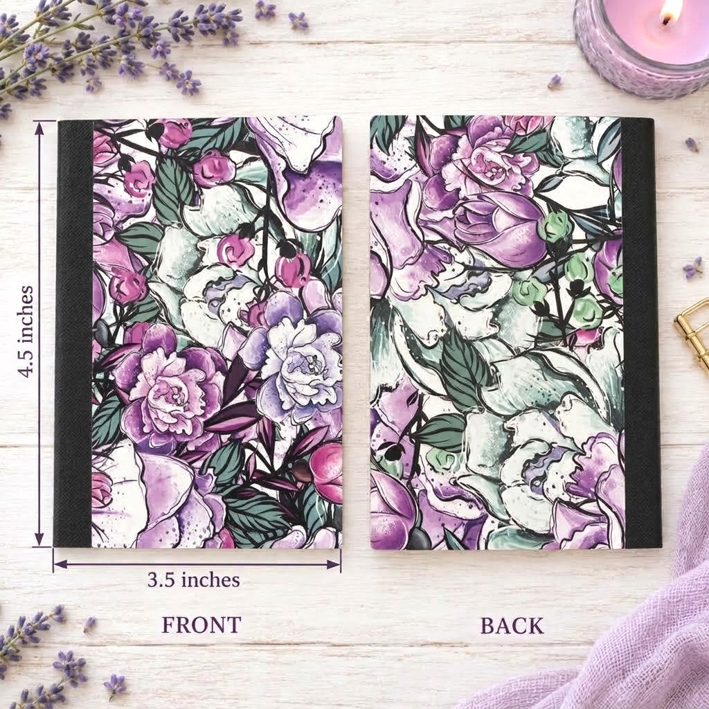 Decorative Vinyl Covered MINIATURE Composition Notebook Aqua and Lavender Flowers
