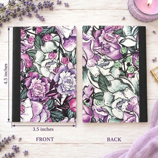 Decorative Vinyl Covered MINIATURE Composition Notebook Aqua and Lavender Flowers
