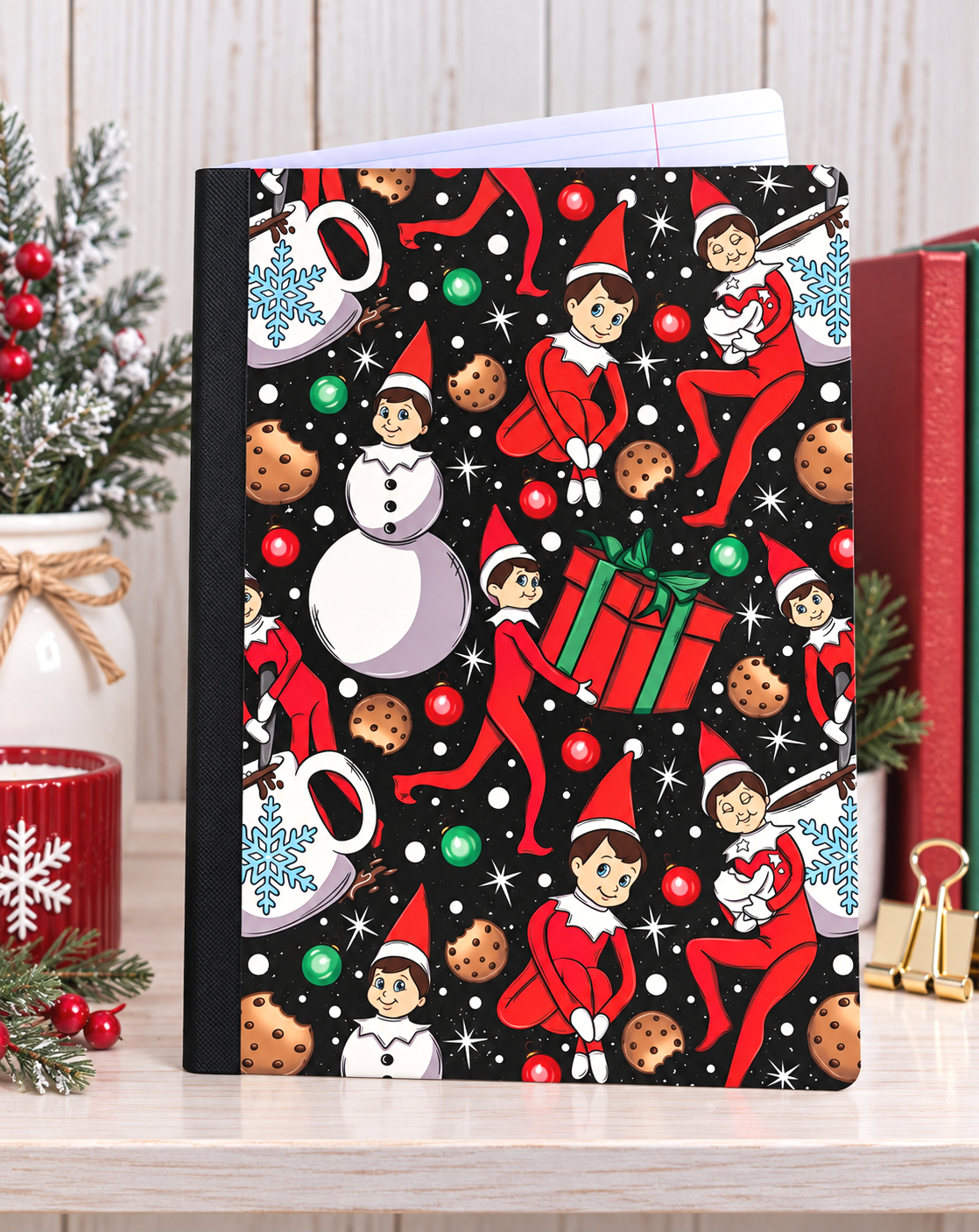 Decorative Vinyl Covered Composition Notebook Elf on a Shelf