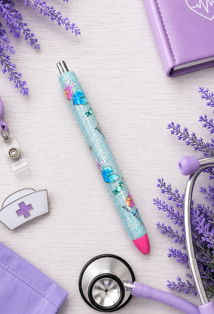 Handmade Peace Love Nursing  glitter pen with free refill