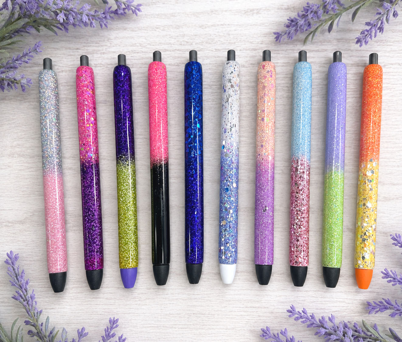 Handmade Peach and Lavender ombre glitter pen with free refill