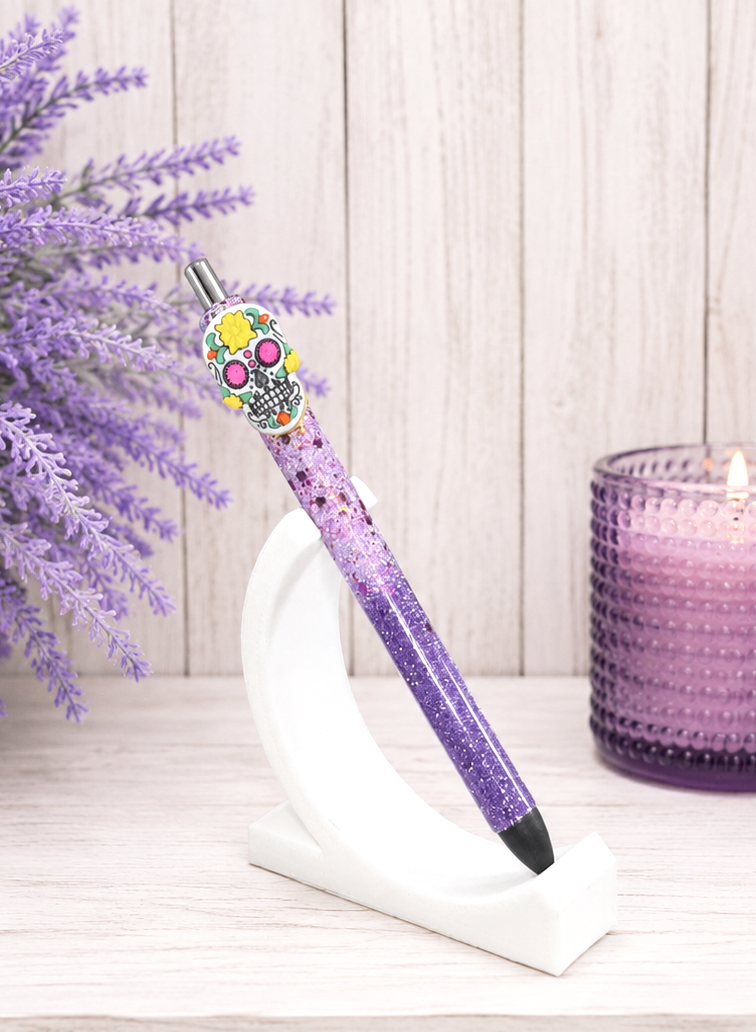 Handmade Halloween Sugar Skill on purple glitter pen  with free refill