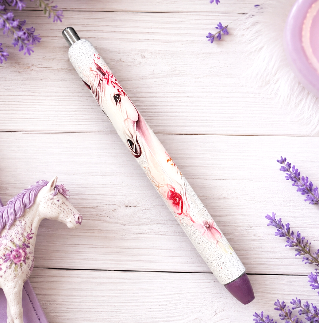 Handmade Horse with flowers glitter pen with free refill 1
