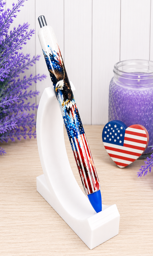 Handmade Patriotic Eagle and Distressed Flag glitter pen with free refill
