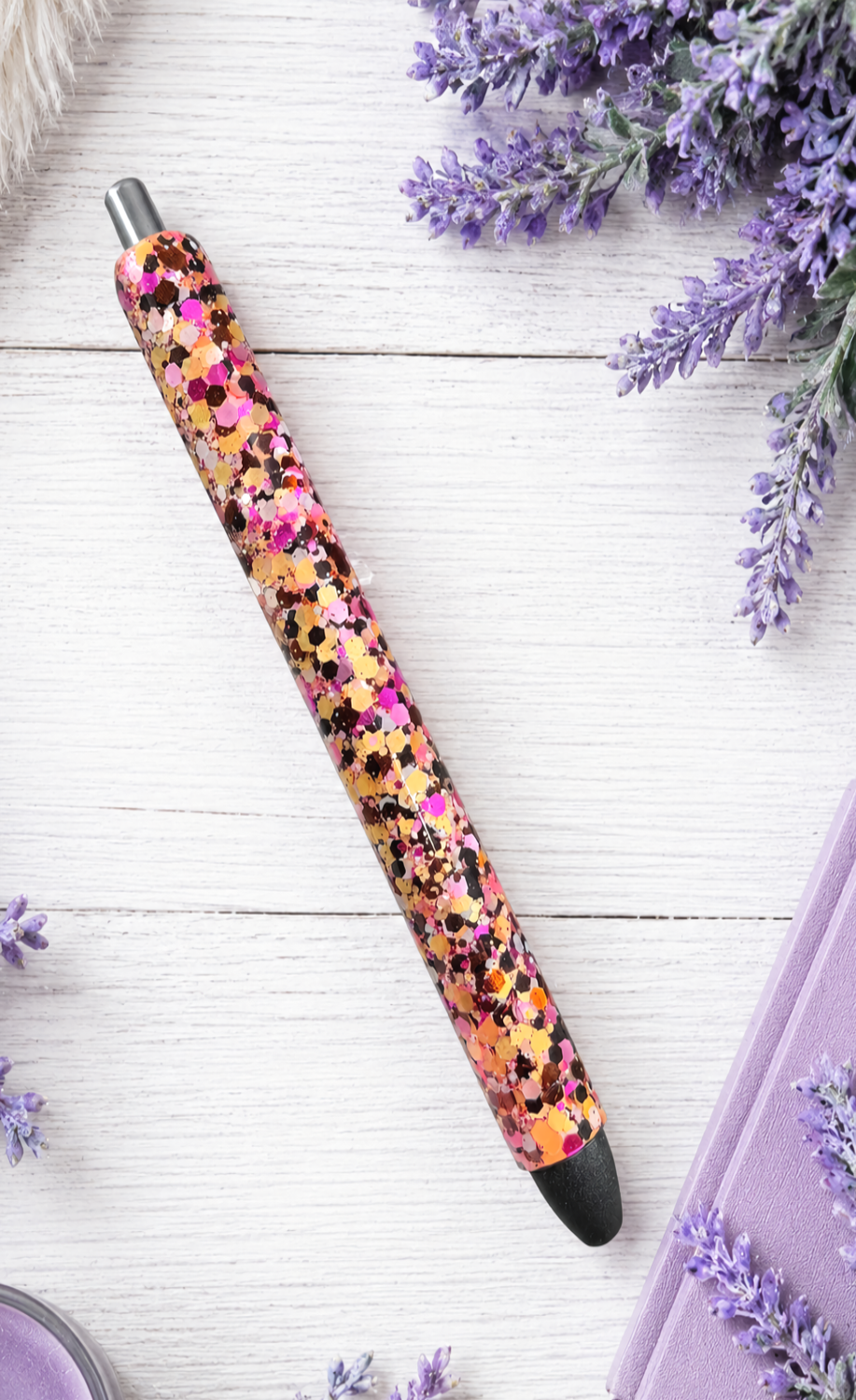 Handmade Pink Orange Black  glitter pen with free refill