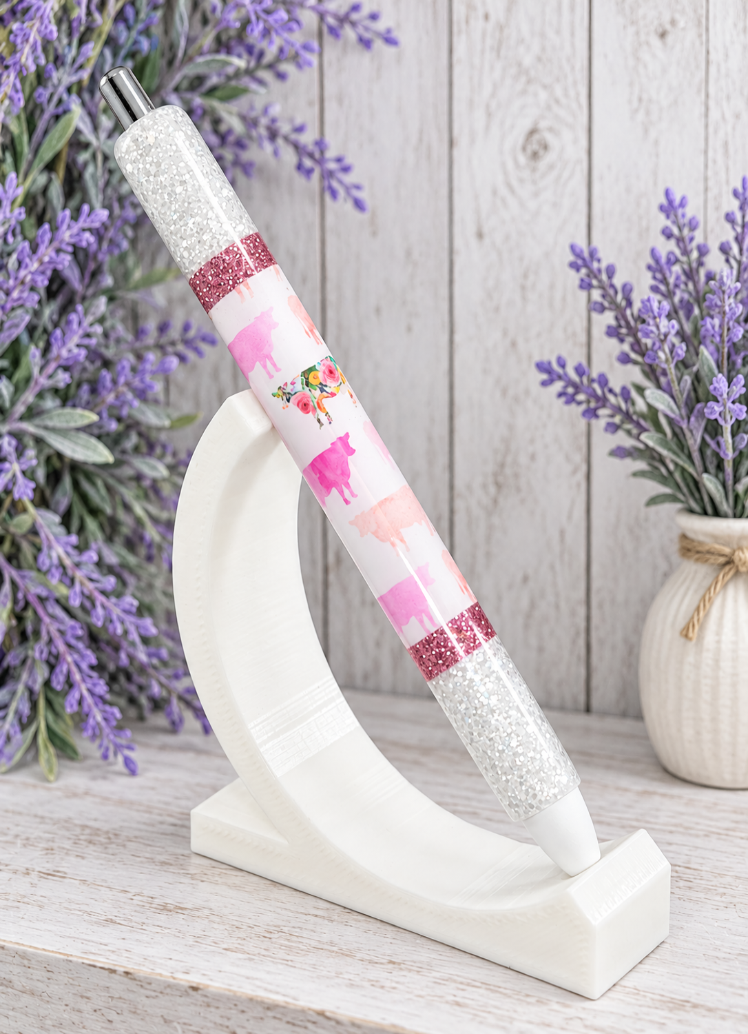 Handmade Pretty Pink Cows glitter pen with free refill 2