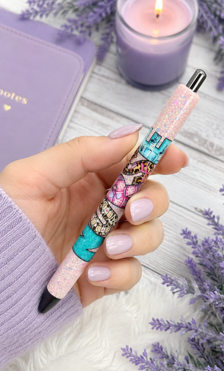 Handmade Nurse on pink glitter pen with free refill 2