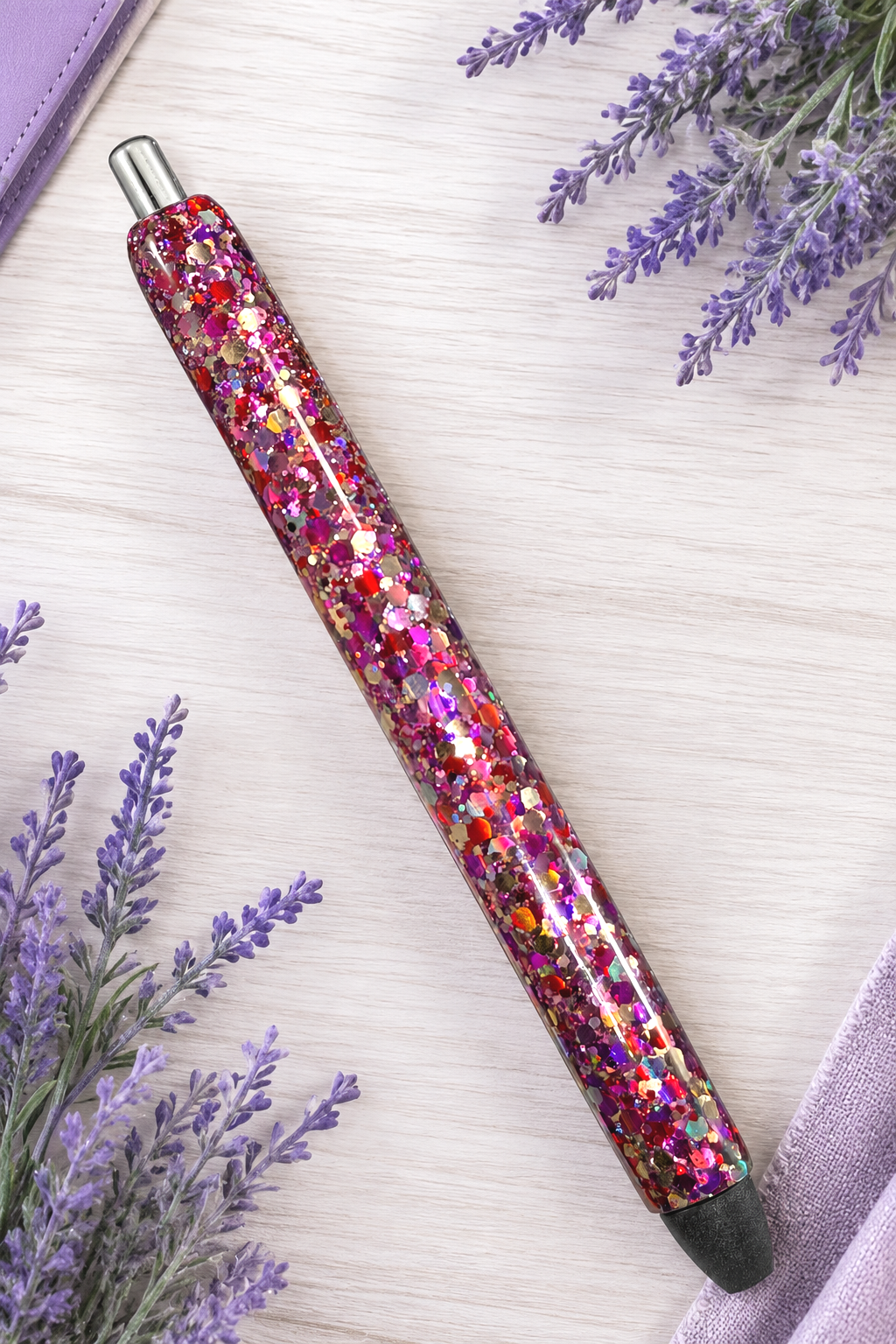 Handmade Cherry Red and Dark Pink Chunky glitter pen with free refill