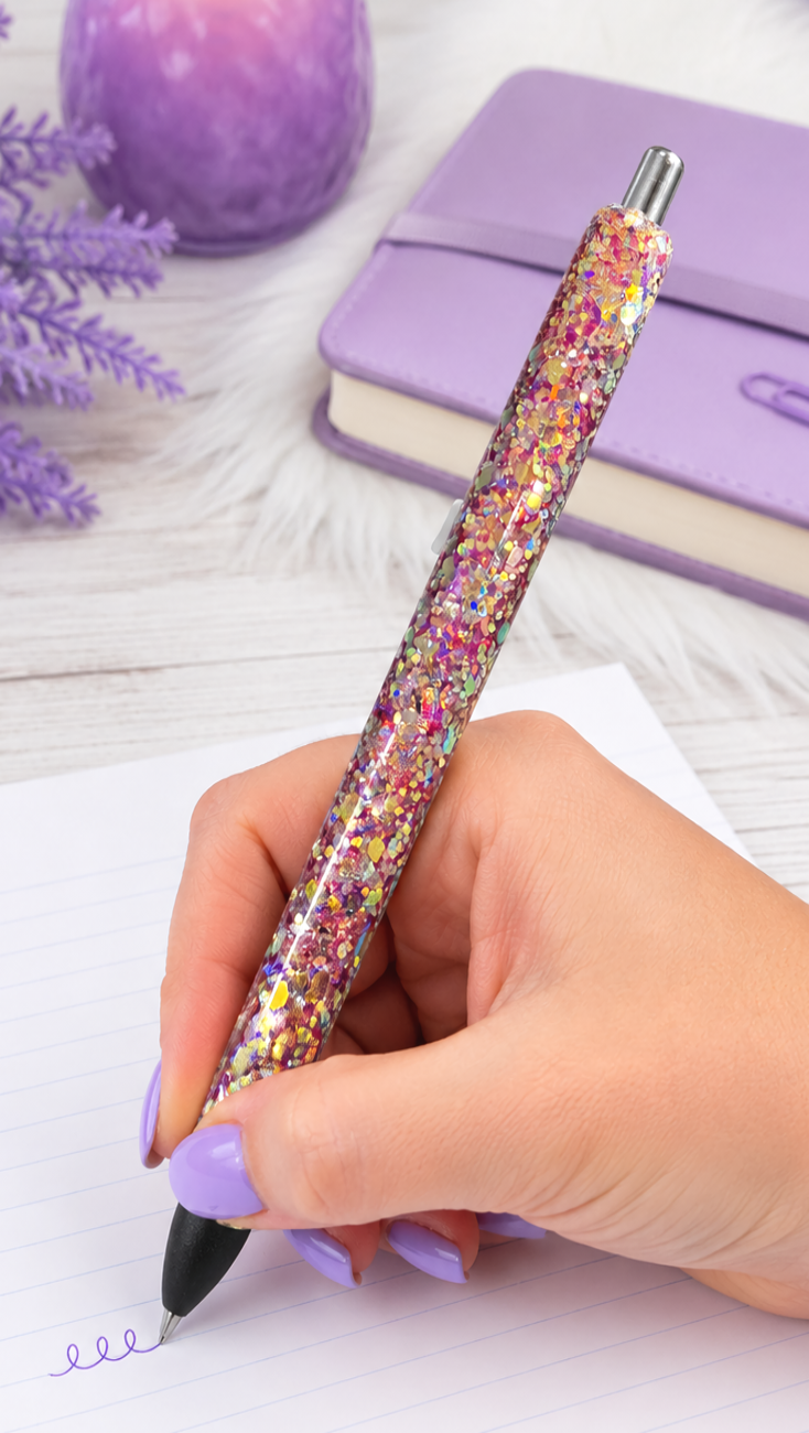 Handmade Maroon and Gold  Mix chunky glitter pen with free refill