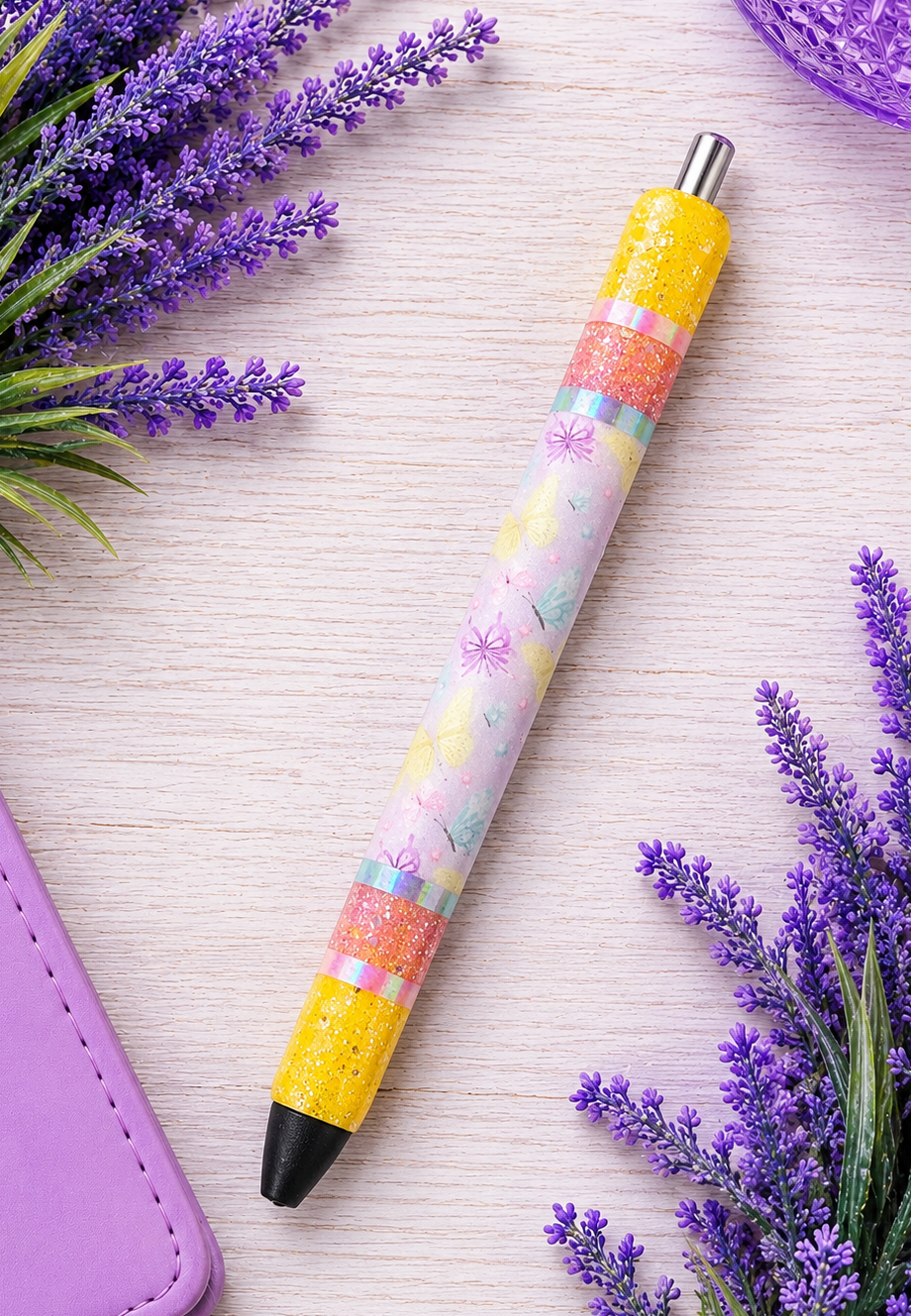 Handmade Pastel Butterflies with yellow glitter pen with free refill