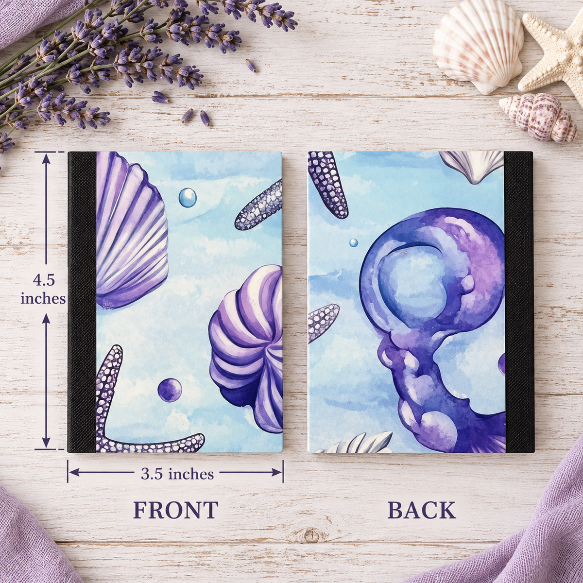 Decorative Vinyl Covered MINIATURE Composition Notebook Seashells