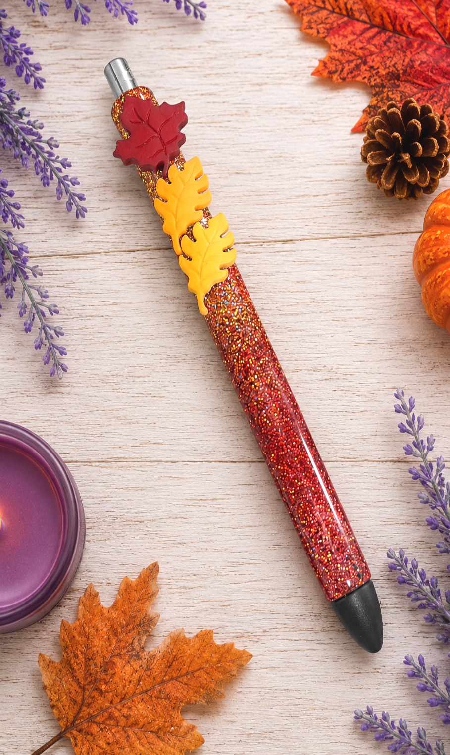 Handmade Fall Leaves glitter pen with free refill 1