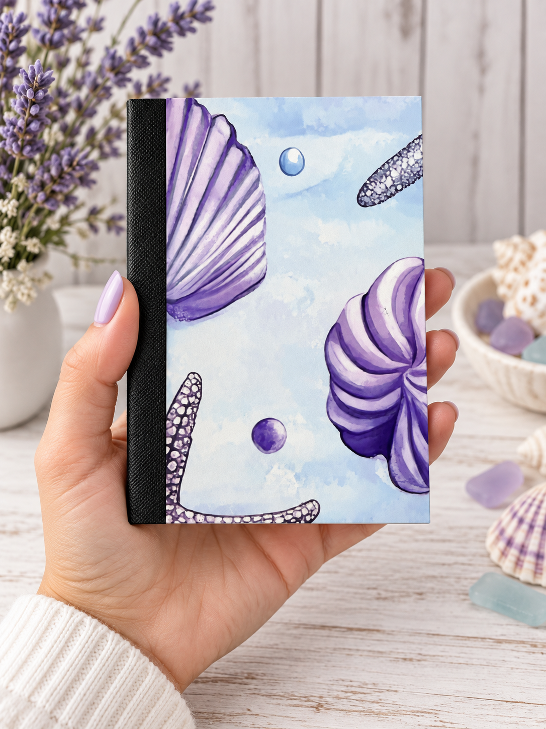 Decorative Vinyl Covered MINIATURE Composition Notebook Seashells