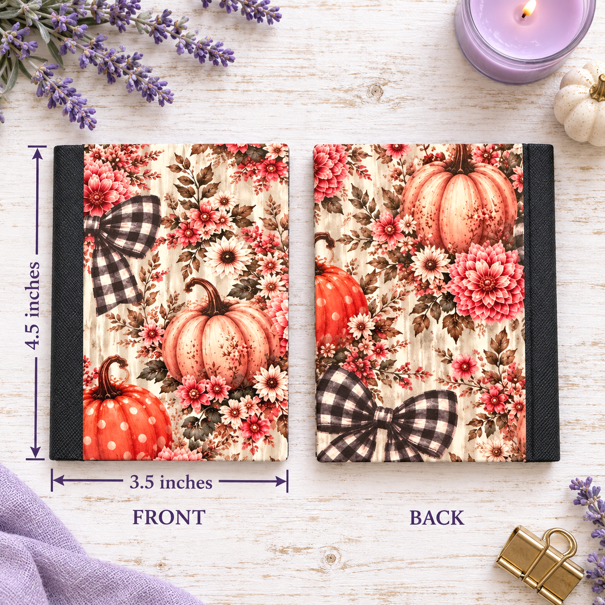 Decorative Vinyl Covered MINIATURE Composition Notebook Pumpkins and Bows