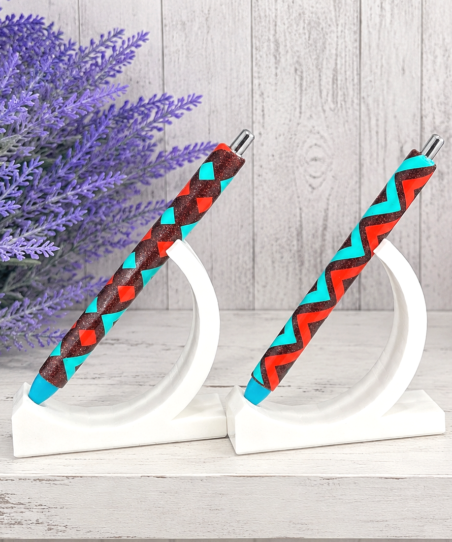 Handmade Orange and Turquoise Zig Zag glitter pen with free refill