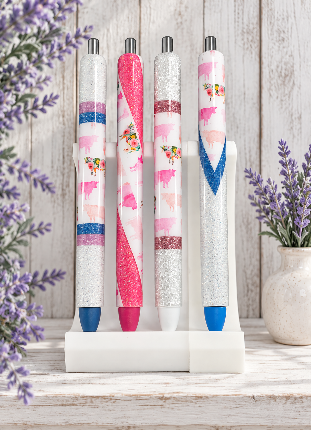 Handmade Pretty Pink Cows glitter pen with free refill 2